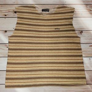 Men’s QUIKSILVER Yellow & Brown Striped Boho Beach Style Tank Top - MEDIUM